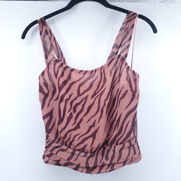 ASTR Retro Y2K Animal Mauve Zebra Blouse Top Strappy CrissCross Waist Zipper XS - Picture 1 of 13